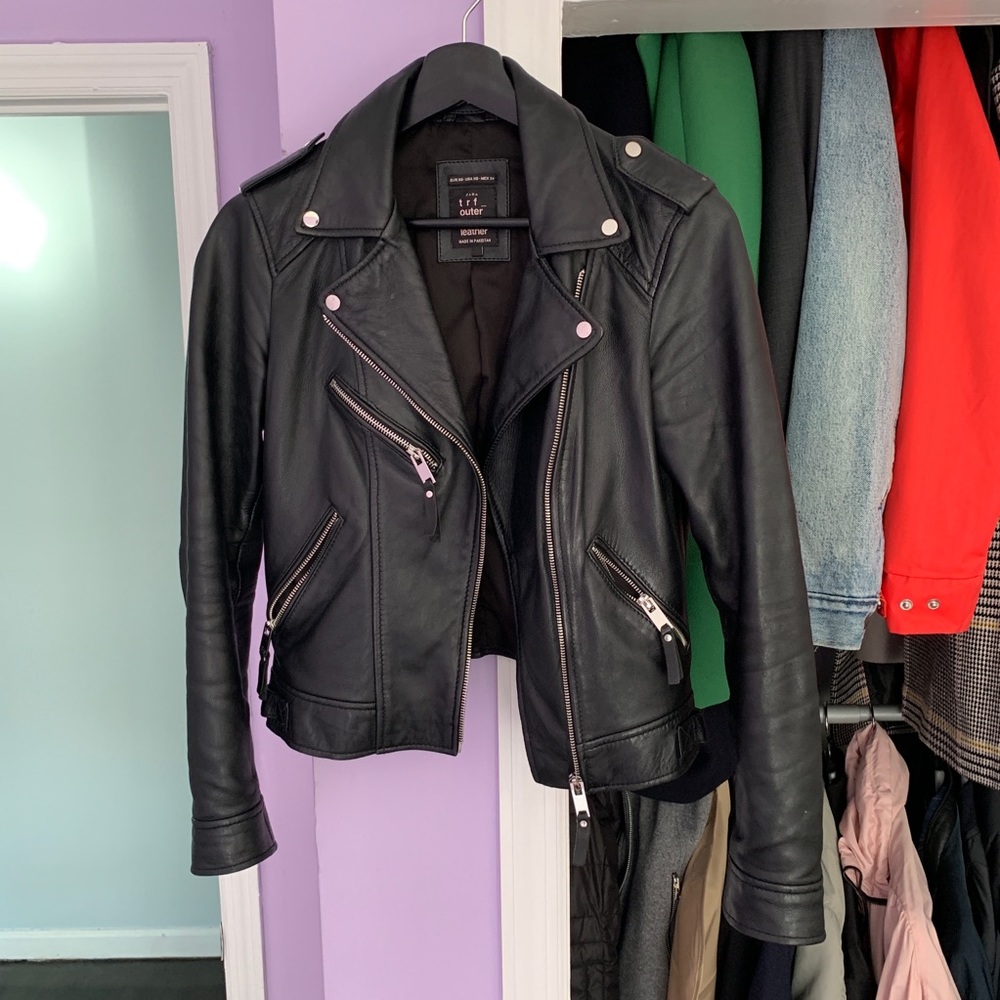 Zara 100% Leather Biker Jacket XS